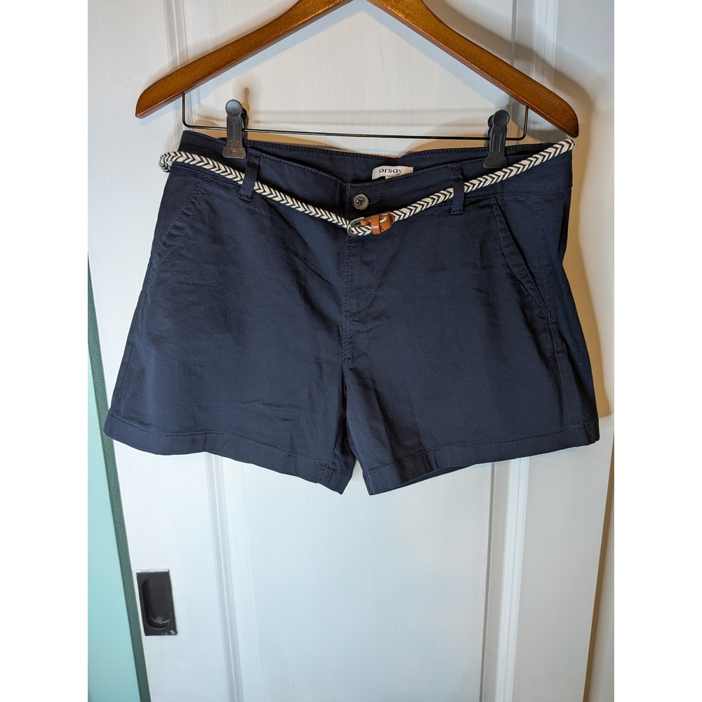 Orsay Womens Navy Blue Chino Shorts with Braided Rope Belt Size 8